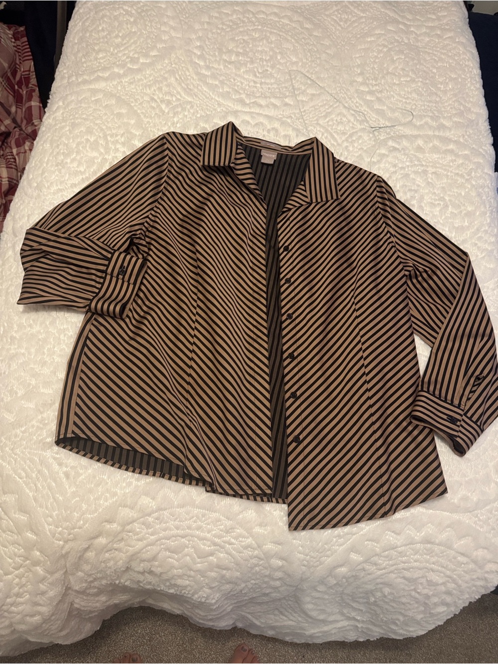 Chico's Diagonal Stripe Button-Front Blouse in Brown/bronze and Black 3.5